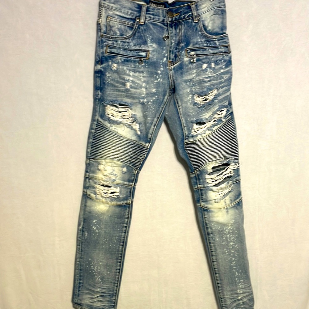 Embellish Distressed Biker Jeans